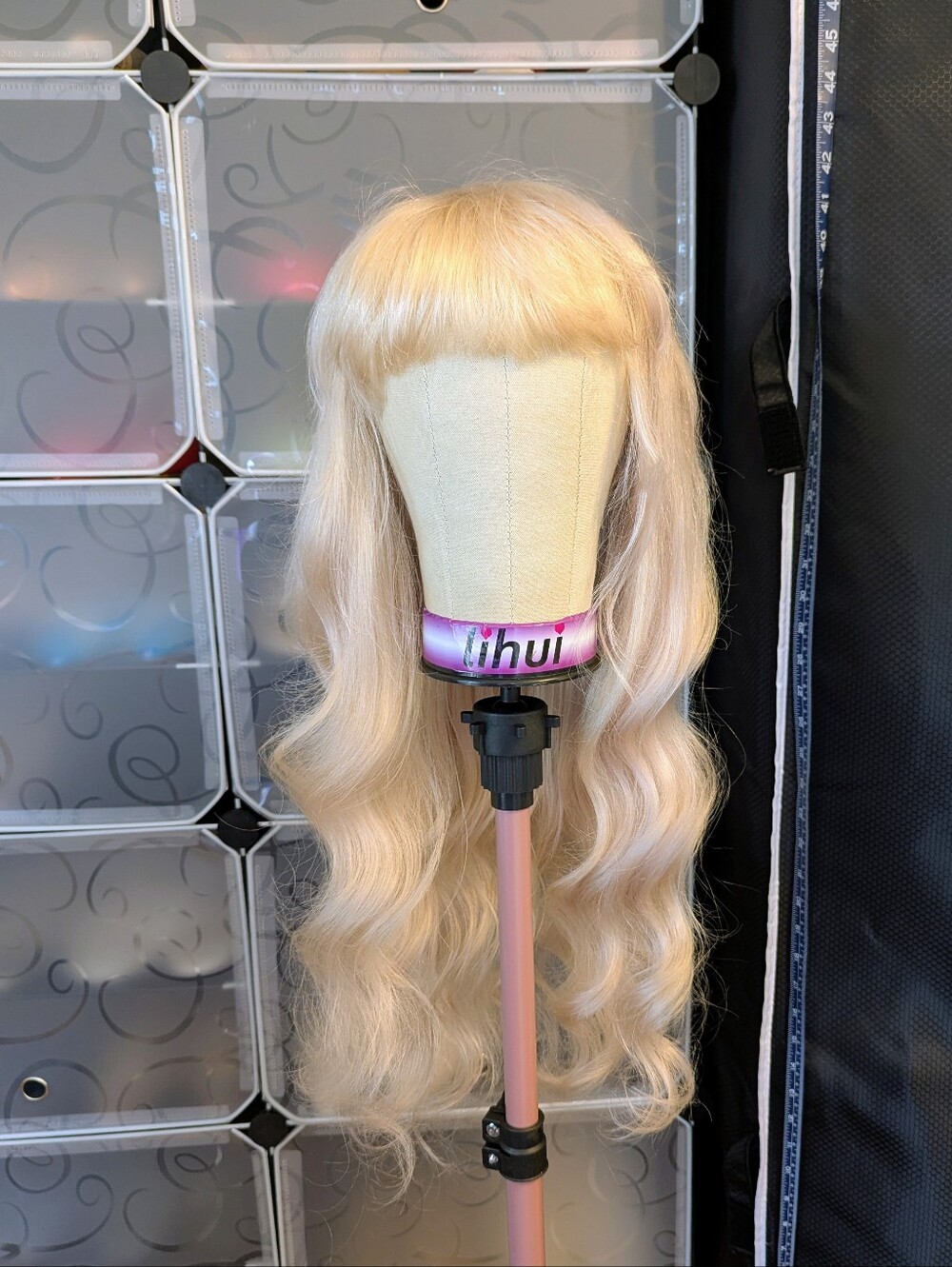 Human Hair Blonde Wavy Wig with Full Bangs - Light Blonde